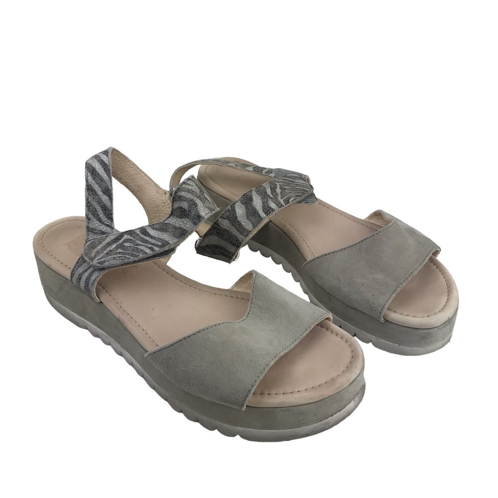 Gabor Sandals Womens Slingback Gray Zebra Hook & Loop Casual Open Toe Wedge Sz 6